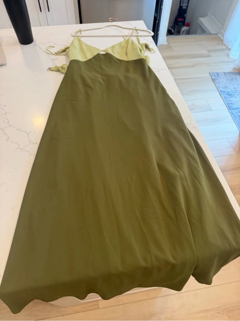 Abercrombie & Fitch Two-Tone Olive Maxi Slip Dress